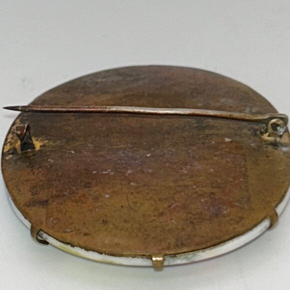 Antique Hand-Painted Porcelain Brooch With Pink Roses C-Clasp Gold-tone - Picture 7 of 15